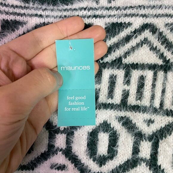 Maurices Fuzzy Sweater Green & White Soft Stretchy Flattering cut size 3X NWT - Picture 13 of 13